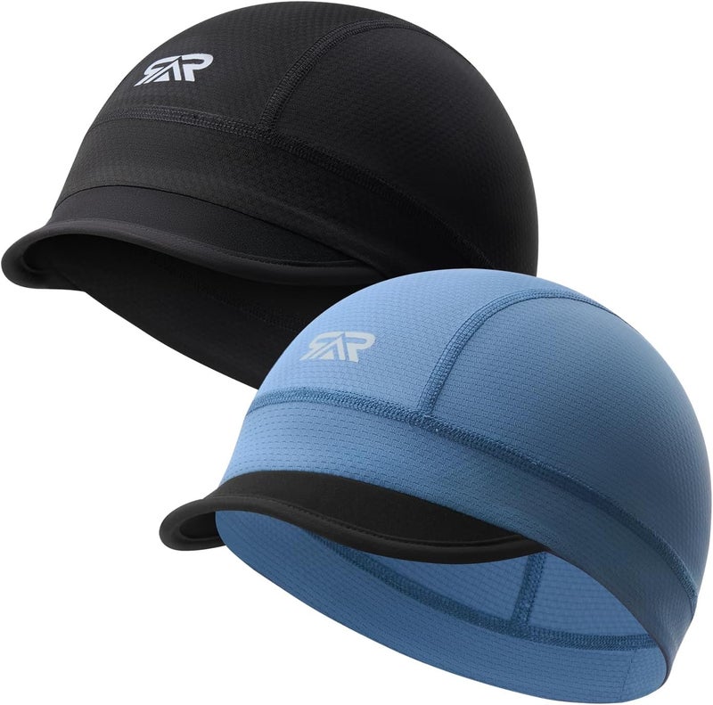 SUNMECI 2 Pcs Cooling Skull Cap for Men,Cycling Cap Helmet Liner with Sun Visor for Running Bike Hard Hat Liner - Image 1